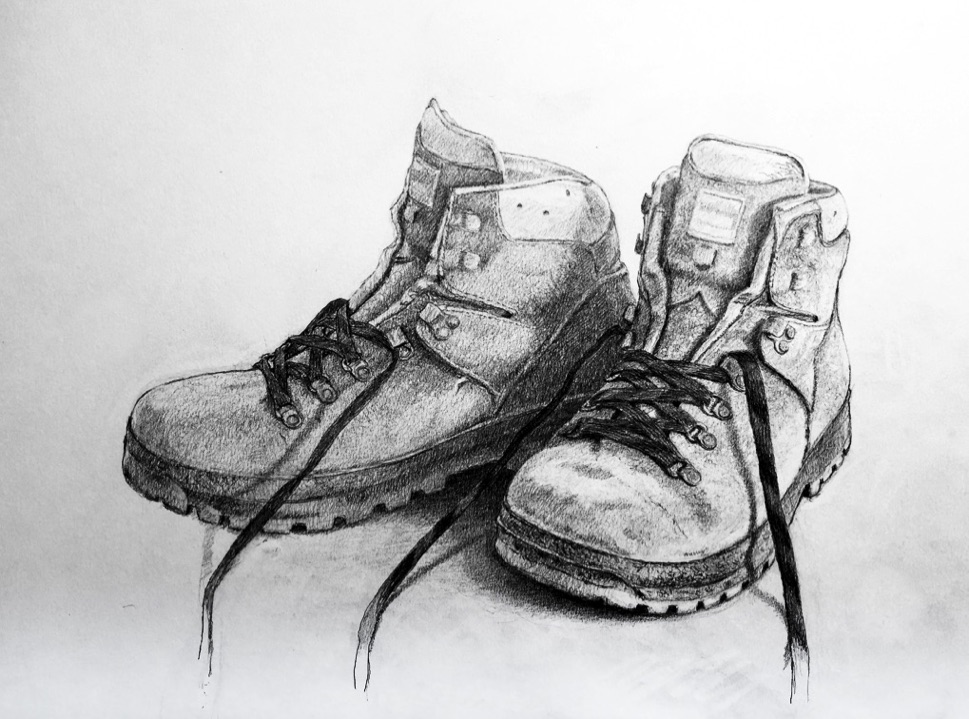 old boots drawing pencil